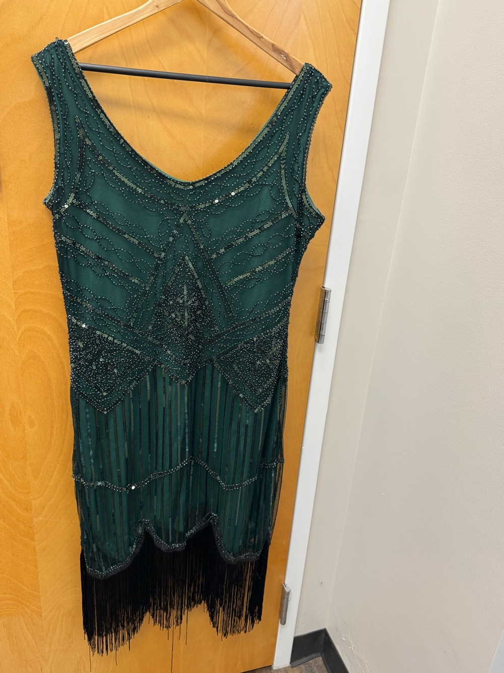 Fundaisy Beaded Fringe Sheath Dress Emerald Green Holiday Party Fringe Sequins